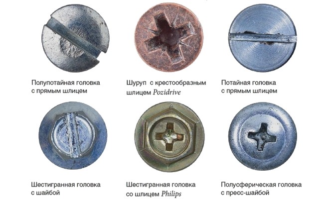 фото видов головок у шурупов
