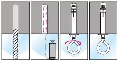 поэтапная схема монтажа анкерного болта с крюком