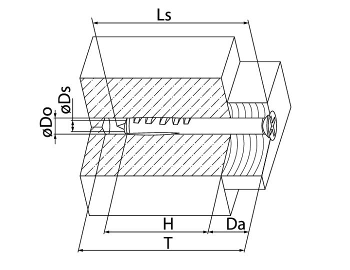 схематическое представление установленного дюбель-гвоздя в рабочем материале схематическое представление установленного дюбель-гвоздя в рабочем материале