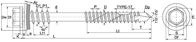 схематический чертеж самореза для сэндвич панелей с размерами