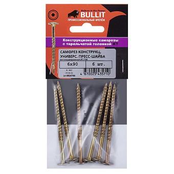 Купить Саморез конструкц.универсальный bullit 6х90 желт.,пресс-шайба tx30 оптом