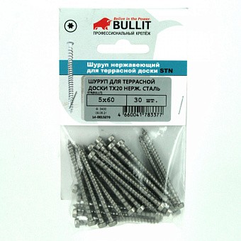 Купить Шуруп для террасной доски, нержавеющий bullit 5х80 tx20 оптом